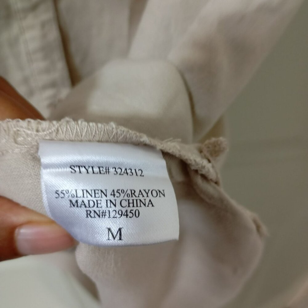 Coastal Comfort Shirt Dress Linen Blend Button-Up With Pockets Size M Beige - Picture 7 of 11
